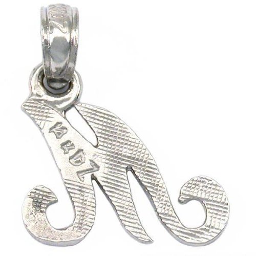 14k White Gold Letter M Charm Initial Pendant 14mm