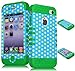 Bastex Heavy Duty Hybrid Case for iPhone 4, 4s, 4th Generation - Green Silicone / Colorful Polka Dot Design Hard Shell