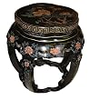 Hand carved chinese garden seat - wood, hand painted coromandel flower design, round