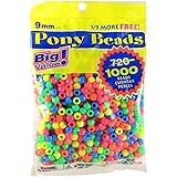 Darice Value Pack Pony Bead, 9mm, Neon Multicolor, 1000-Pack
