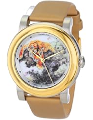 Invicta Womens 12133 Angel Beige with Tiger Image Dial Tan Leather Watch