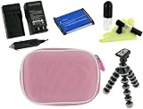 rooCASE 5n1 Nylon Hard Shell (Pink) Case with Memory Foam / EN-EL10 650mAh Li-Ion Battery / AC DC Charger / Tripod / LCD Cleaning Kit for Nikon Coolpix S230 Digital Camera Warm Silver