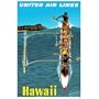 Hawaii United Air Lines Travel Advertisement Poster in Plastic Cover