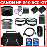 Professional Accessory Kit For Canon VIXIA HF G10 HFG10 Flash Memory Camcorder Include Canon BP-808 Replacement Battery (2Pcs)+ Replacement Charger + 16GB SDHC Memory (2Pcs)+ Reader + Wide Angle Lens + Telephoto Lens + Filter Kit + Close UP Lens Kit + HDMI + Monopod + Deluxe Case + More