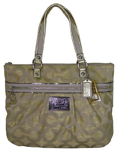 Coach 15865 Signature Op Art Poppy Glam Shoulder Bag Purse Tote Gold