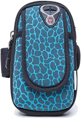 Outdoor Sport Portable Armband Wrist Wear Running Cycling Smartphone Arm Sleeve Pocket Case Bag Band Travel Storage with Earphone Wire Window for iPhone 6/6s Plus Samsung Galaxy S6/S6 (Blue Leopard)