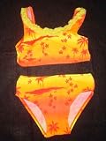 Girls 2 PC Swimsuit Yellow Orange Sunshine Palm