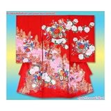 お宮参り　着物 正絹の女の子の着物(初着・産着)「赤、花車に蝶」MRN06