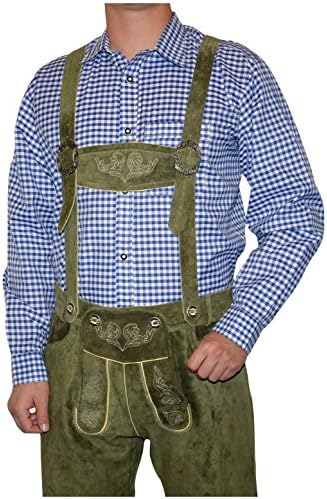 German Blue Lederhosen Button Down Longsleeve / Shortsleeve Shirt