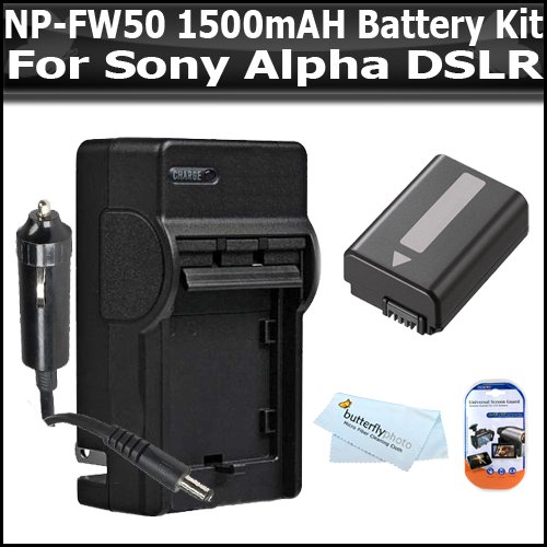 Battery And Charger Kit For Sony Alpha A55, A33, DSLR SLT A55, SLT A33 Includes Replacement Extended NP-FW50 (1500 mAH) Battery + Ac/Dc 110/220 Travel Charger + LCD Screen Protectors + BP MicroFiber Cleaning