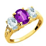 2.41 Ct Oval Purple Amethyst and Sky Blue Aquamarine 18k Yellow Gold Ring