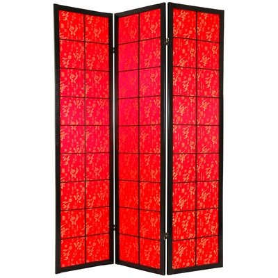 5 Panel 6ft. Feng Shui Red Sateen Fabric Screen Room Divider w/ Chinese Calligraphy