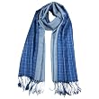 100% Viscose Men's Half Solid Half Small Box Pattern Fringed Long Scarf - Blue