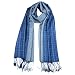 100% Viscose Men's Half Solid Half Small Box Pattern Fringed Long Scarf - Blue