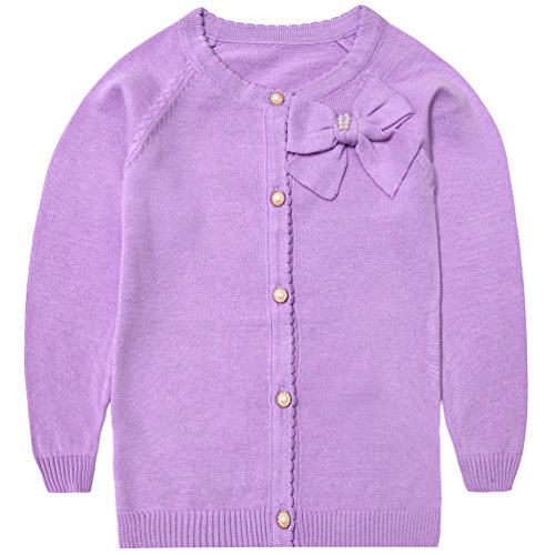 Lymanchi Little Girls' Pearl Bow Long Sleeve Button Front Knit Cardigan Sweater