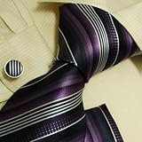 Purple stripes designer for men wedding tie Italian style silk tie cufflinks hanky set H6017