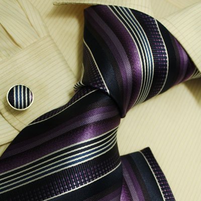 Purple stripes designer for men wedding tie Italian style silk tie cufflinks hanky set H6017