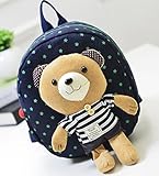 タイプ いろいろ 人ごみ も 安心 迷子 防止 ハーネス 付き 可愛い リュック サック (ボーダー くま＋ネイビー)