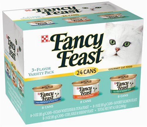 Fancy Feast Gourmet Cat Food, 3-Flavor Seafood Variety Pack, 3-Ounce Cans (Pack of 24)