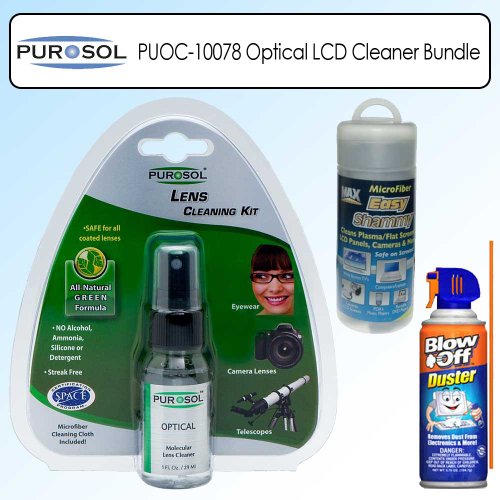 Purosol PUOC-10078 Optical Cleaner Small Kit with 1oz Spray & Small Cloth, 3.75 oz BlowOff Air Duster and Microfiber Easy Screen Shammy