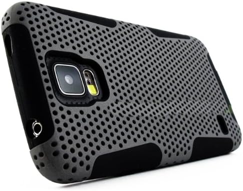 myLife Gray and Black - Perforated Mesh Series (2 Layer Neo Hybrid) Slim Armor Case for the NEW Galaxy S5 (5G) Smartphone by Samsung (External Rubberized Hard Shell Mesh Piece + Internal Soft Silicone Flexible Gel)