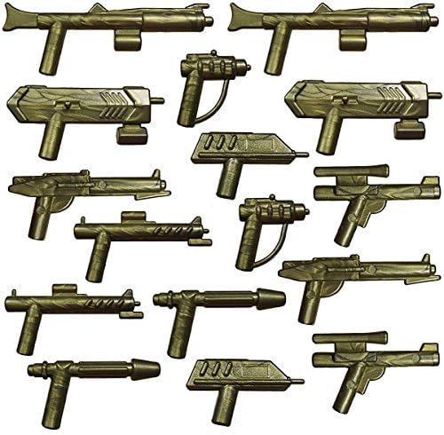 GALAXYARMS 16 pcs Weapon Set (Set 8): Space Weapons 8 Different Gold Color Blasters (2 of each) for your LEGO minifig army NEW!