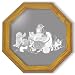 Decorative Etched Mirror - Kittens in Cat Art Etching, Octagon Solid Oak Framed Wall Mirror Image