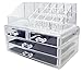 Acrylic Makeup Organizer Cosmetic Organizers Jewelry and Cosmetic Storage Grid Holders Durable Plastic Case Cabinets Display Box Colorless Two Piece Set with Removable Black Mesh Padding (4 Drawers)