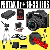 Pentax K-r 12.4 MP Digital SLR Camera w/ 18-55mm f/3.5-5.6 Lens (Black) Lens + 16GB DavisMAX Accessory Value Bundle