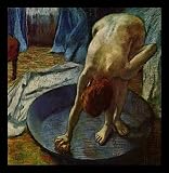 Edgar Germain Hilaire Degas (Woman in the bathtub) Black Wood-Mounted Art Poster Print - 11 X 17