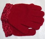 One Size Dark Red Magic Gloves Trimmed By Hand Crochet Chenille Cuff for Toddlers Ages 2-6 Years