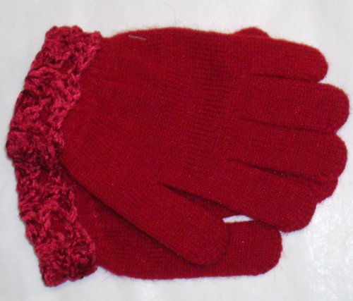 One Size Dark Red Magic Gloves Trimmed By Hand Crochet Chenille Cuff for Toddlers Ages 1-5 Years One Size Dark Red Magic Gloves Trimmed By Hand Crochet Chenille Cuff for Toddlers Ages 1-5 Years
