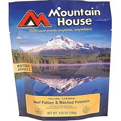 Mountain House Hamburger Patties with Cheezy Mashed Potatoes Freeze Dried 2 Person Pouch - like MRE Food / Meal for Hiking, Camping, Fishing, Hunting and Outdoor Recreation