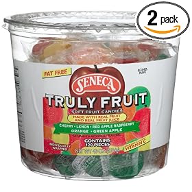 Seneca Truly Fruit, Assorted Flavors, Soft Jell Candy Gems, 120 Count, 40-Ounce Tub (Pack of 2)