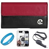 Red & Black Portola Leather Carrying Holster with Fixed Belt-Clip and Magne ....