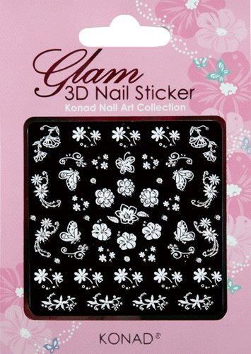 Konad 3D Nail Art Stickers Mixed White Flowers with Tiny Built In Gems [Misc.]