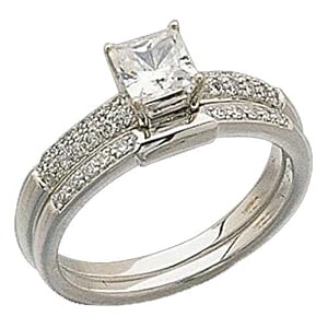 14K White Gold Fashioned Wedding Ring Set (Center stone is not included)