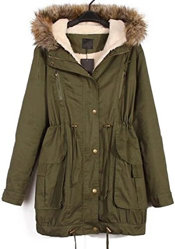 Neestaa Women Thicken Detachable Fur Hoodie Parka Drawstring Outwear Jacket Coat