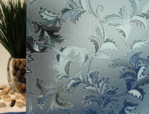 Blue Leaves Cut Glass Static Cling Window Film, 35