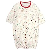 ベビー 前開き カバーオール ロンパース あったかベロア 新生児 秋冬 ホワイト-レッド 50-70cm