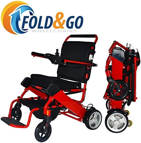FOLD-N-GO Power Wheelchair (Red) | Only 46 LBS with Battery | Driving Range 12 Miles Per Charge | Max Speed 4 MPH | Airplane Approved Lithium Battery | 3-Year Warranty | Electric Wheelchair