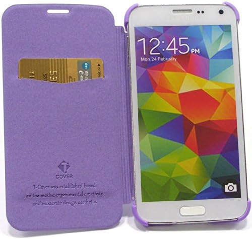 Tmax Leather Wallet Premium Flip Cover Case w/ Card Slot - Ultra Slim Fit Leather Diary Case For Samsung Galaxy S5 GS5 (Purple)