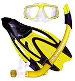 U.S. Divers Cozumel Mask, Seabreeze Dry Snorkel, and Proflex II Fin Snorkeling Set, YL,LG