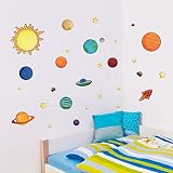 Colorful Planets in The Space Solar System with Star Wall Stickers Removable Wall Decal for Girls and Boys Nursery Baby Room Children's Bedroom