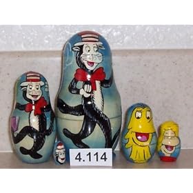 Cat in the Hat Russian Nesting Nested Stacking Doll. 5 Pieces / 4 in Tall #4.114