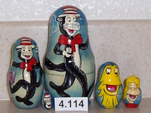 Childrens Toyshop  Toys : Cat in the Hat Russian Nesting Nested Stacking Doll. 5 Pieces / 4 in Tall #4.114
