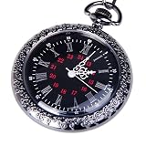 Pocket Watch Black Dial Open Faced Roman Numerals with Chain Vintage Design PW-24
