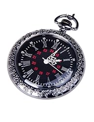 Pocket Watch Black Dial Open Faced Roman Numerals with Chain Vintage Design PW-24