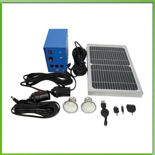 Solar LED lighting system- 2 x 40W comparable LED lights, 5W solar panel, 5Ah battery, charge controller, USP port with cell phone chargers included