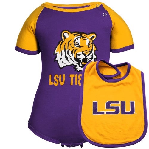 LSU Tigers Infant First Down Creeper & Bib Set - Purple-Gold (6-12 Months)